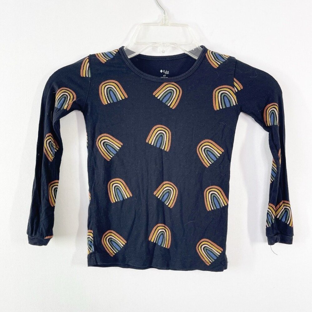 Kyte BABY T-Shirt Long Sleeve Black Rainbow Multicolor Top Size 4T